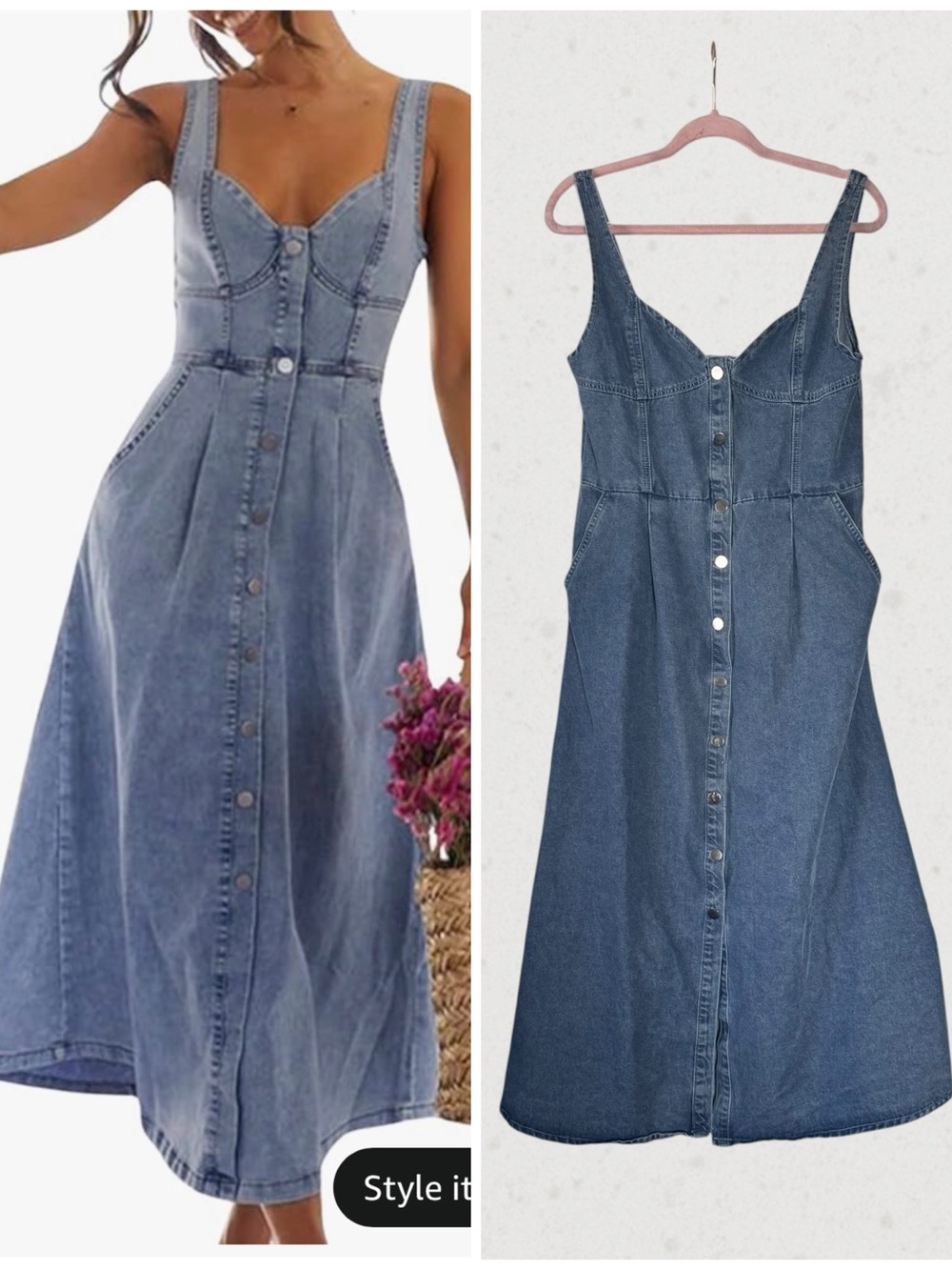 Denim Button-Front Midi Dress - Blue